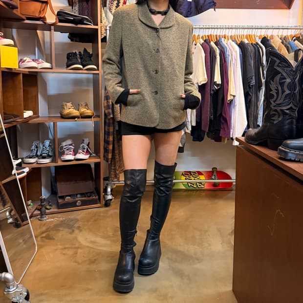 VINVERT 일본생산 라운드 칼라 트위드 자켓