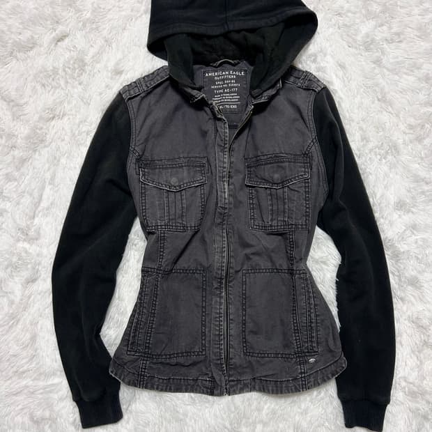 American Eagle y2k denim hood zip-up