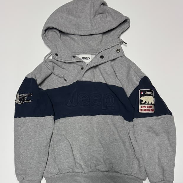 여성 지프 JEEP 귀여운 베어 포켓 반집업 기모 후드티