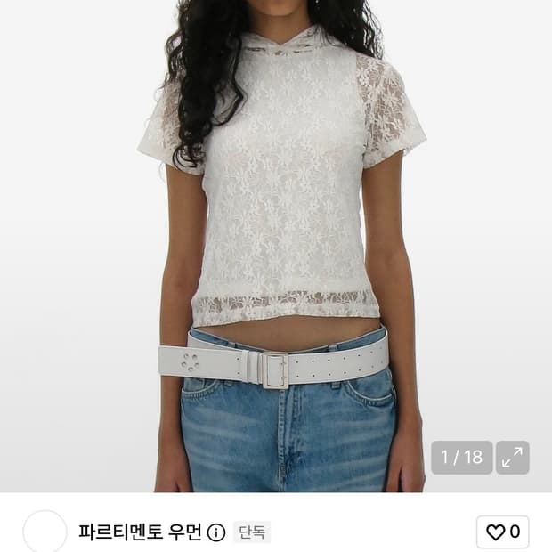 파르티멘토 우먼 레이스 후드 반팔 티 화이트 m
