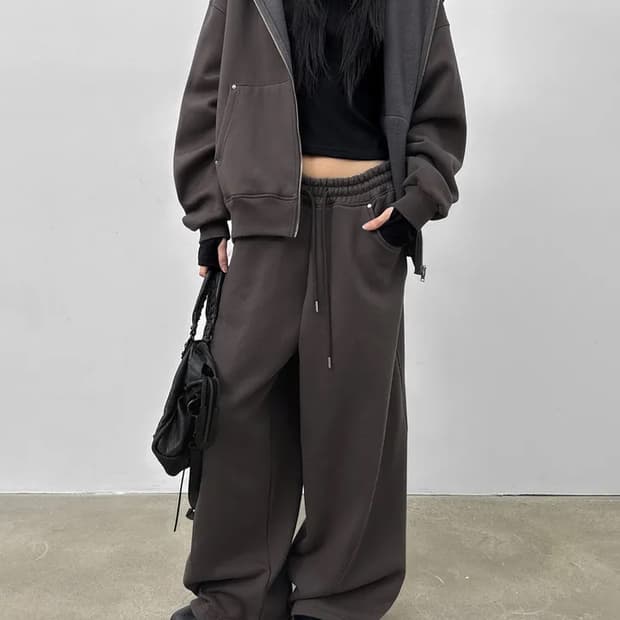 블랙업 기모 후드집업&바지 셋업 차콜