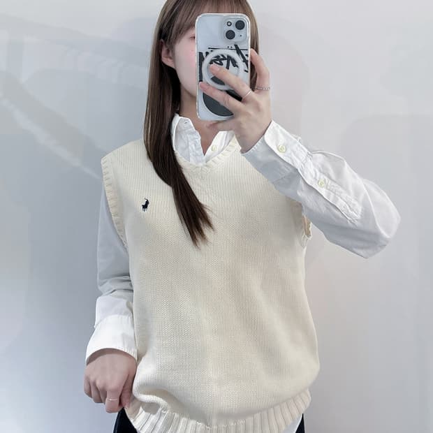 폴로랄프로렌 네이비포니 크림 니트조끼