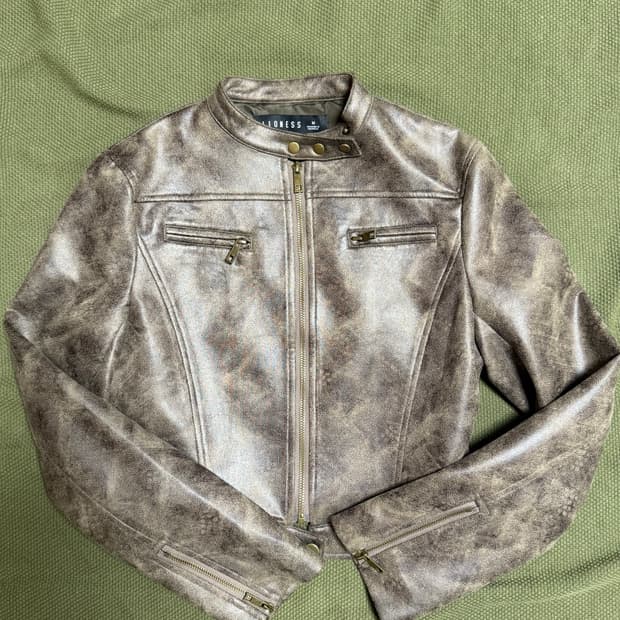 빈티지 브라운 레더 크롭자켓 M