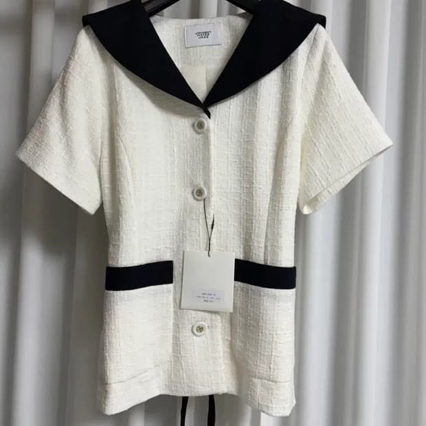 쟈니헤잇재즈 리본 벨티드 트위드 자켓 - 화이트