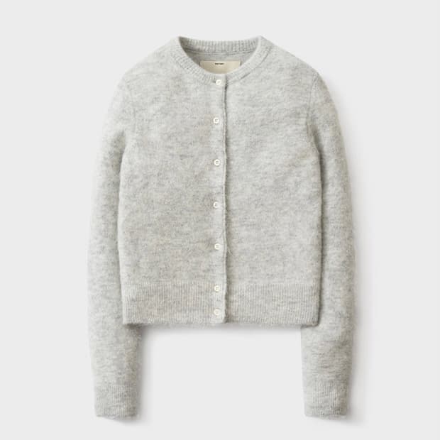 포터리 알파카 라운드넥 가디건 라이트그레이