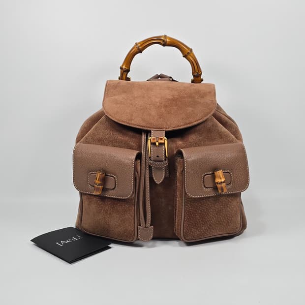 구찌 스웨이드 뱀부 투포켓 백팩