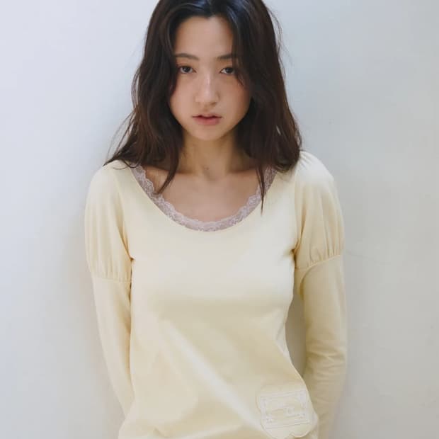 오피쉬 Daisy Lace Puff Longsleeve, Yellow