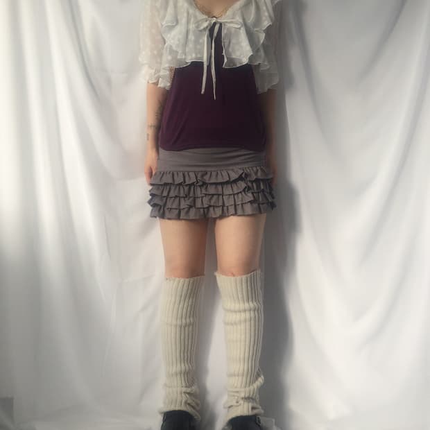 Dot pattern frill cardigan