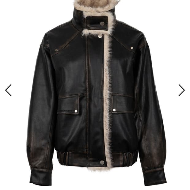 러프넥 레더 무스탕 자켓 S 브라운