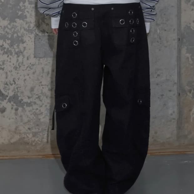 팬시클럽 크로스 포켓 카고 팬츠 (BLACK)