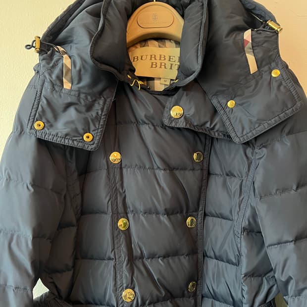 버버리 여성 네이비 구스다운패딩점퍼 후드패딩점퍼