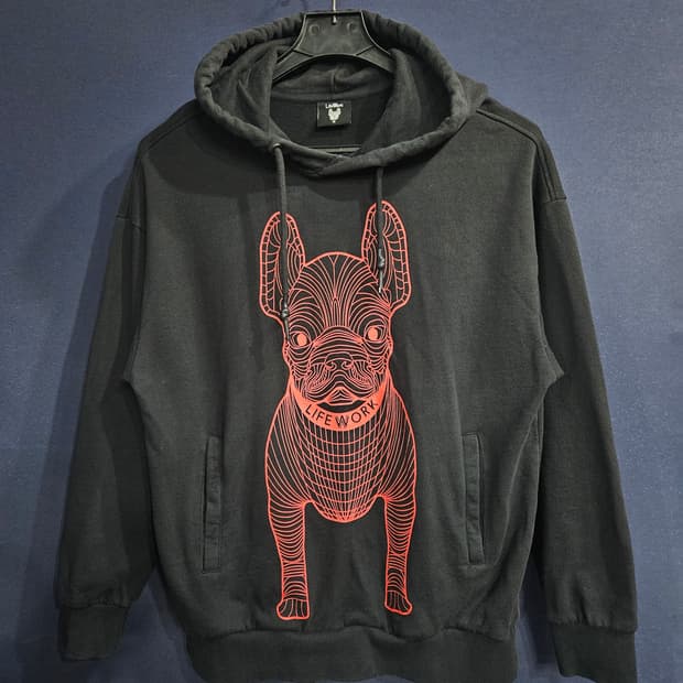 라이프워크 프린팅 블랙 남성 오버핏 95~100 포켓 후드티 