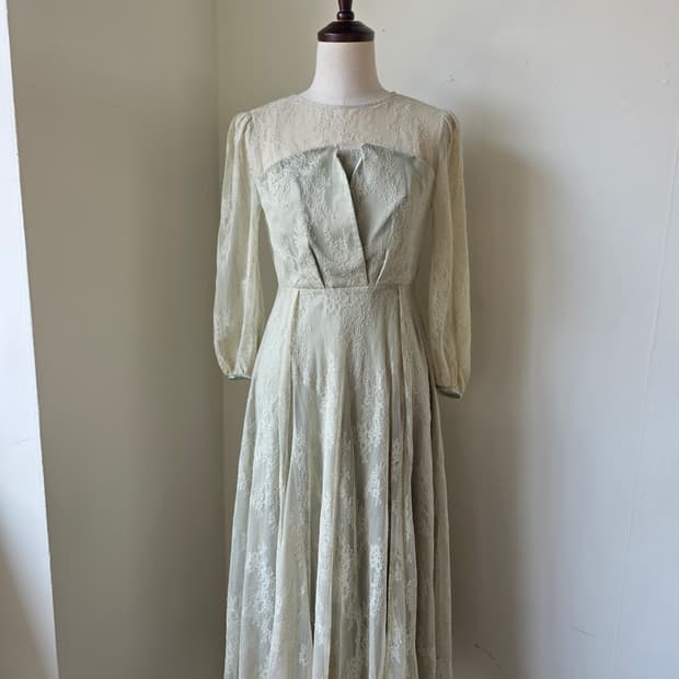 민트 레이스 시스루 롱 원피스