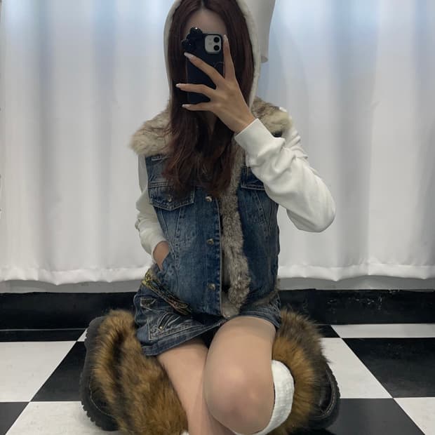 🎸미디움 블루 화이트 퍼 베스트🎸