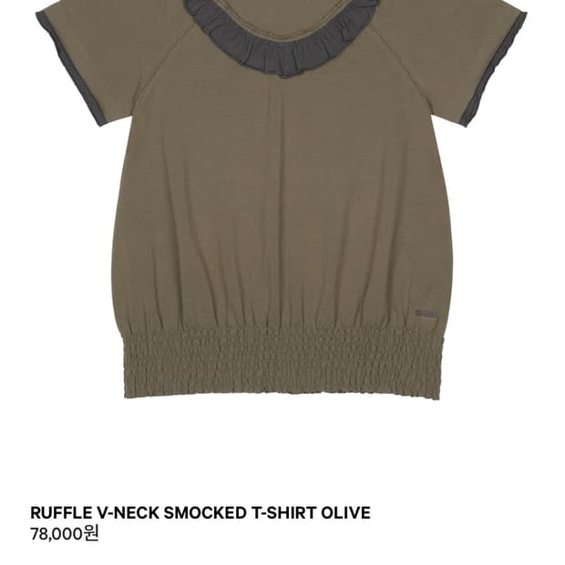 RUFFLE V-NECK SMOCKED T-SHIRT OLIVE