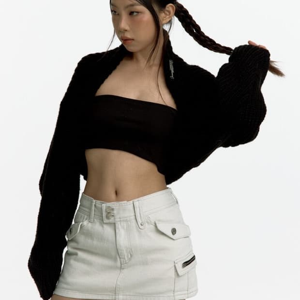 Kashiko bolero knit cardi black