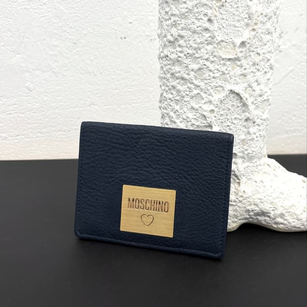 MOSCHINO logo plate leather card holder