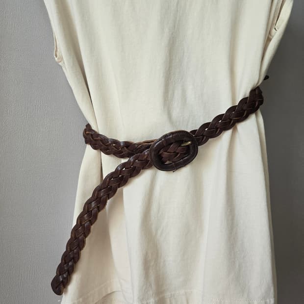 ANGLO 에이징 브레이드 레더 벨트(made in England)