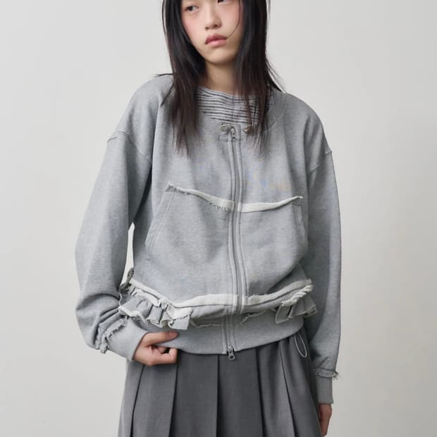 Soft ruffle ribbon detail jumper_gray