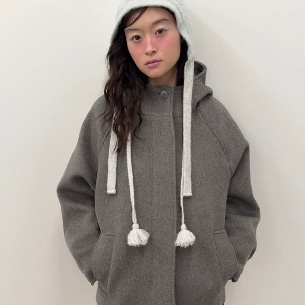 타입서비스 후디드 하프 코트 그레이