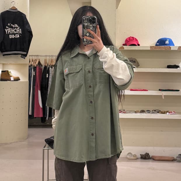 칼하트 투포켓 반팔 워크셔츠 라이트그린 U1348