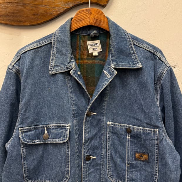 M) 90s Denim Chore Plaid Blanket Lining
