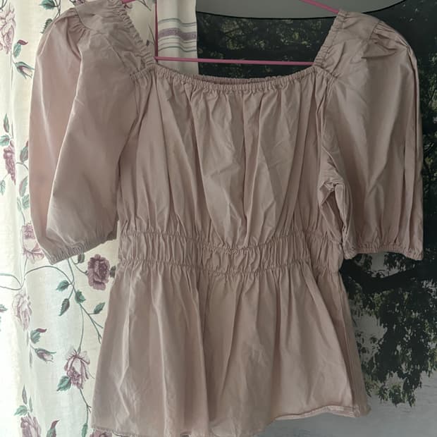 퍼프 블라우스 스모크 허리 인디핑크 빈티지 모리걸