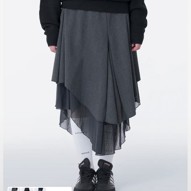 미세키서울 언발란스 레이어드 스커트 차콜