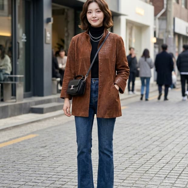 PAT 여성 크로커다일 배색 스웨이드 자켓