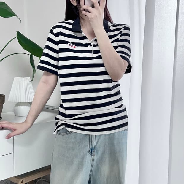 [정품] 나이키 화이트 블랙 단가라 반팔카라티 [ M ]