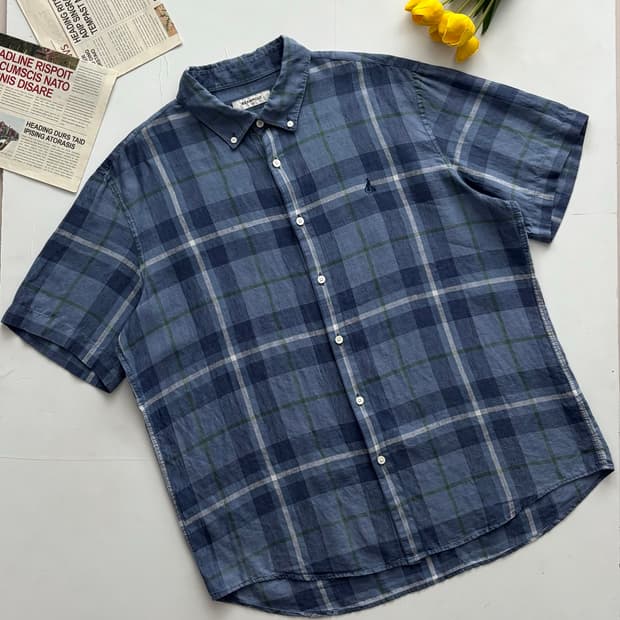 Bean Pole 빈폴 린넨 체크 반팔 셔츠