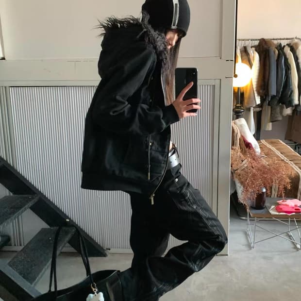 빈티지 일본 중국 나폴레옹 스터드 자켓 퍼 후드집업 아우터