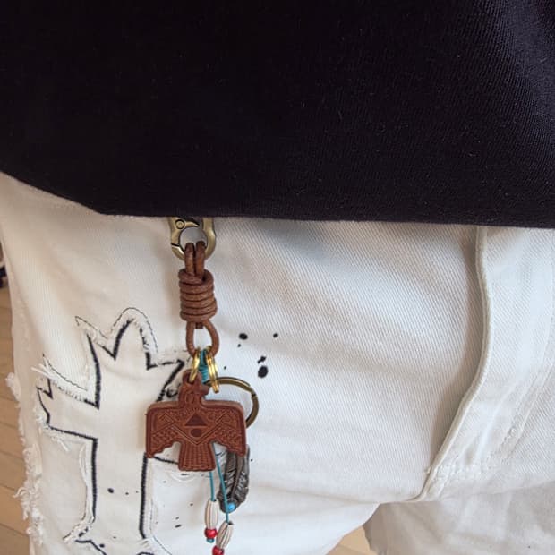 3cross handmade leather eagle keyring