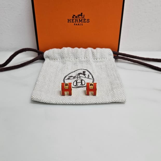 에르메스 팝아슈 귀걸이 이어링 골드/오렌지