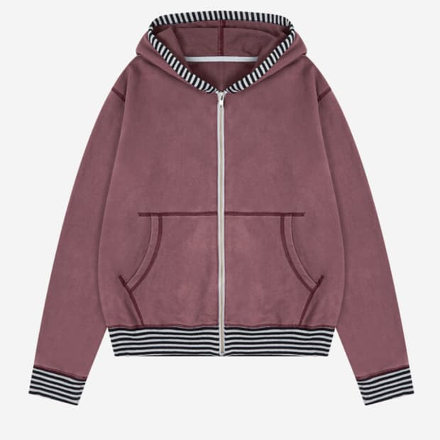 STRIPE POINT WASHING HOODIE ZIPUP (BURGU