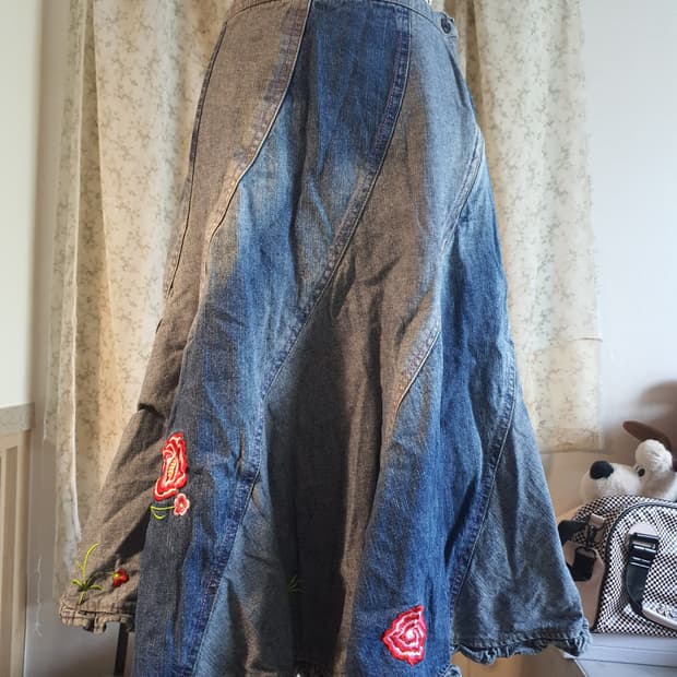 [빈티지] 패치워크 데님 자수 스커트 청치마