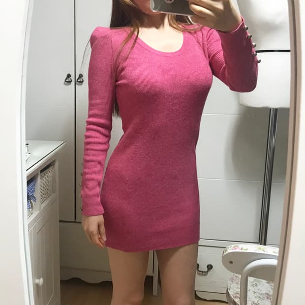  55 핑크색 초미니 원피스겸 롱티
