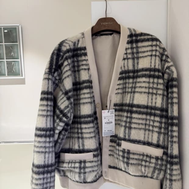 자라 체크 가디건 M