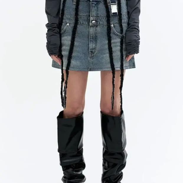 (새)Leey 데님 사이드 버클 포인트 미니 스커트