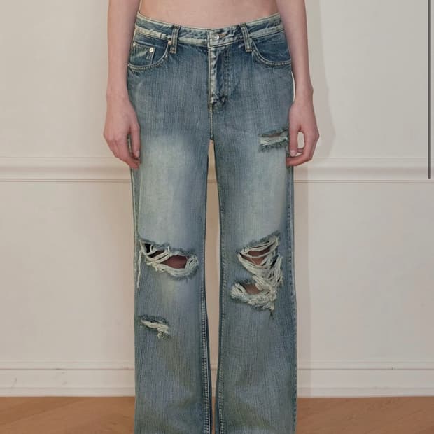 보헤미안서울 HIGHLIGHT DAMAGE WIDE PANTS blue