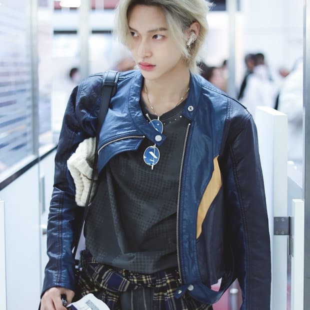 새상품) 라이즈 원빈 착용 급처 써저리 커브 레더 자켓 블루 s사이즈