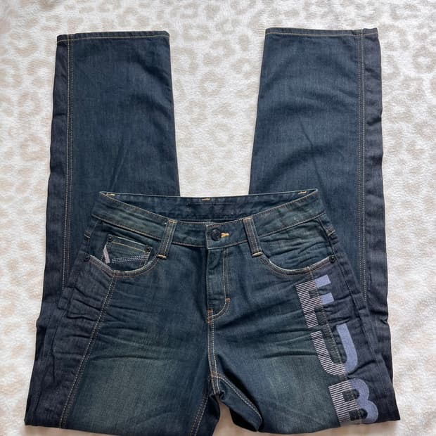 FUBU lettering dark blue denim pants