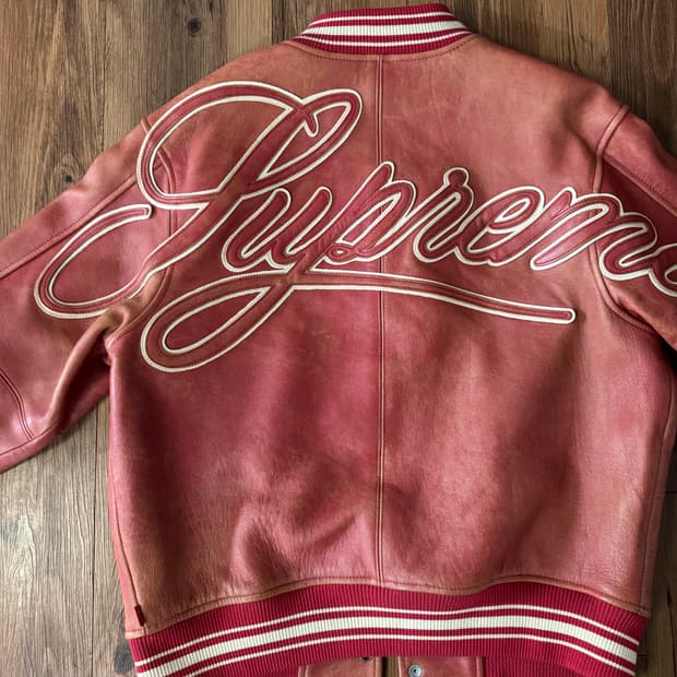 슈프림 원 자켓 레더 바시티 레드 M