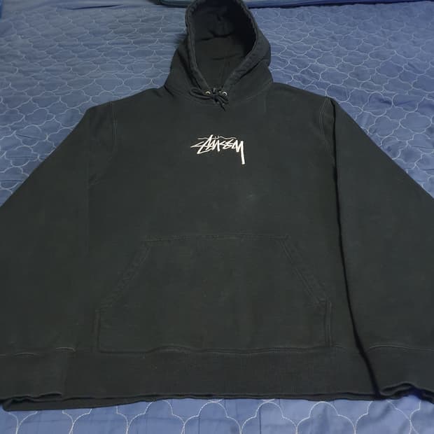 스투시 미드 스탁로고 후드티 블랙 (XXL)
