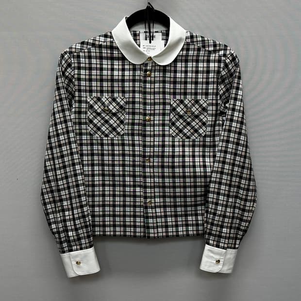 셀린느 크롭 체크 실크 셔츠 (55) 