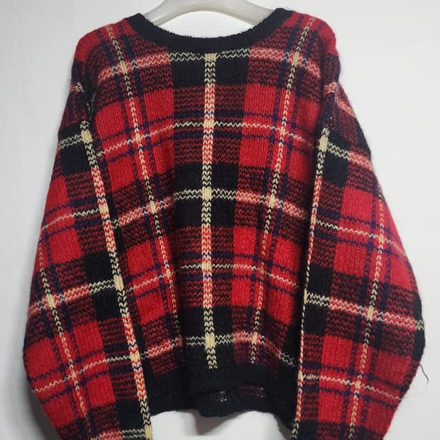 크리스마스 타탄체크 루즈핏 오버핏 크롭 니트