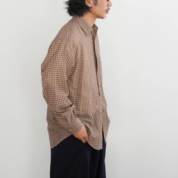 26S오라리 airy light cotton check big shirt