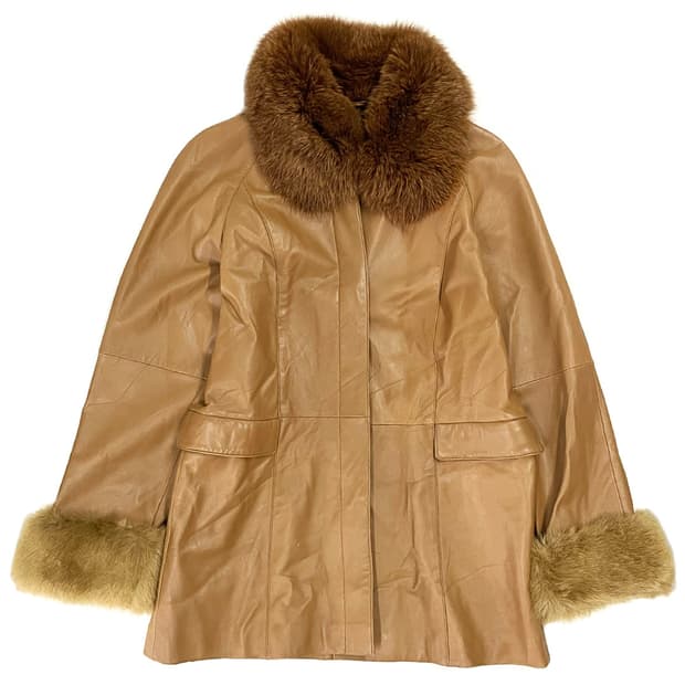 Vintage 트리밍 퍼 가죽 자켓(카라 탈부착 가능)