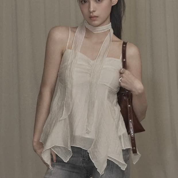 새상품 카키포인트 Ethnic Scarf Top ivory 에스닉 스카프