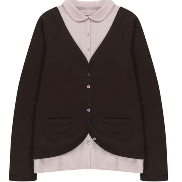 코이세이오 레이어드 셔츠 가디건 브라운 1